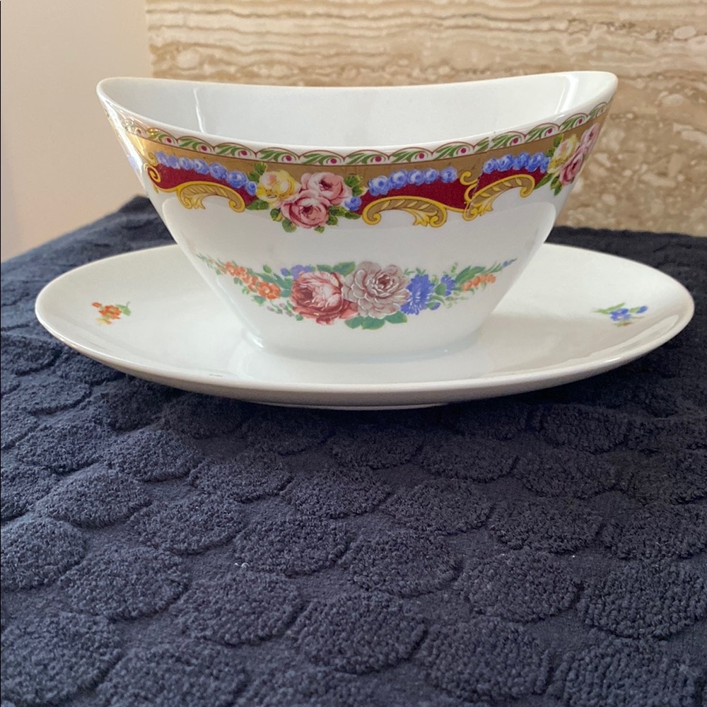 Limoges Red and White Serveware with Elegant Floral Design